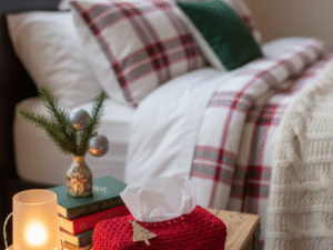 Christmas tree tissue box cover in bedroom