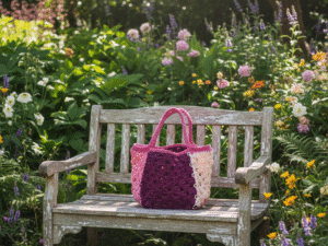 Granny Squares Bag on Garden Bench