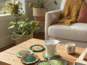 Round Cotton Crochet Coasters in Living Room