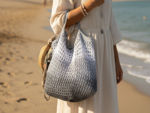 Woman Holding Black & White Bag
